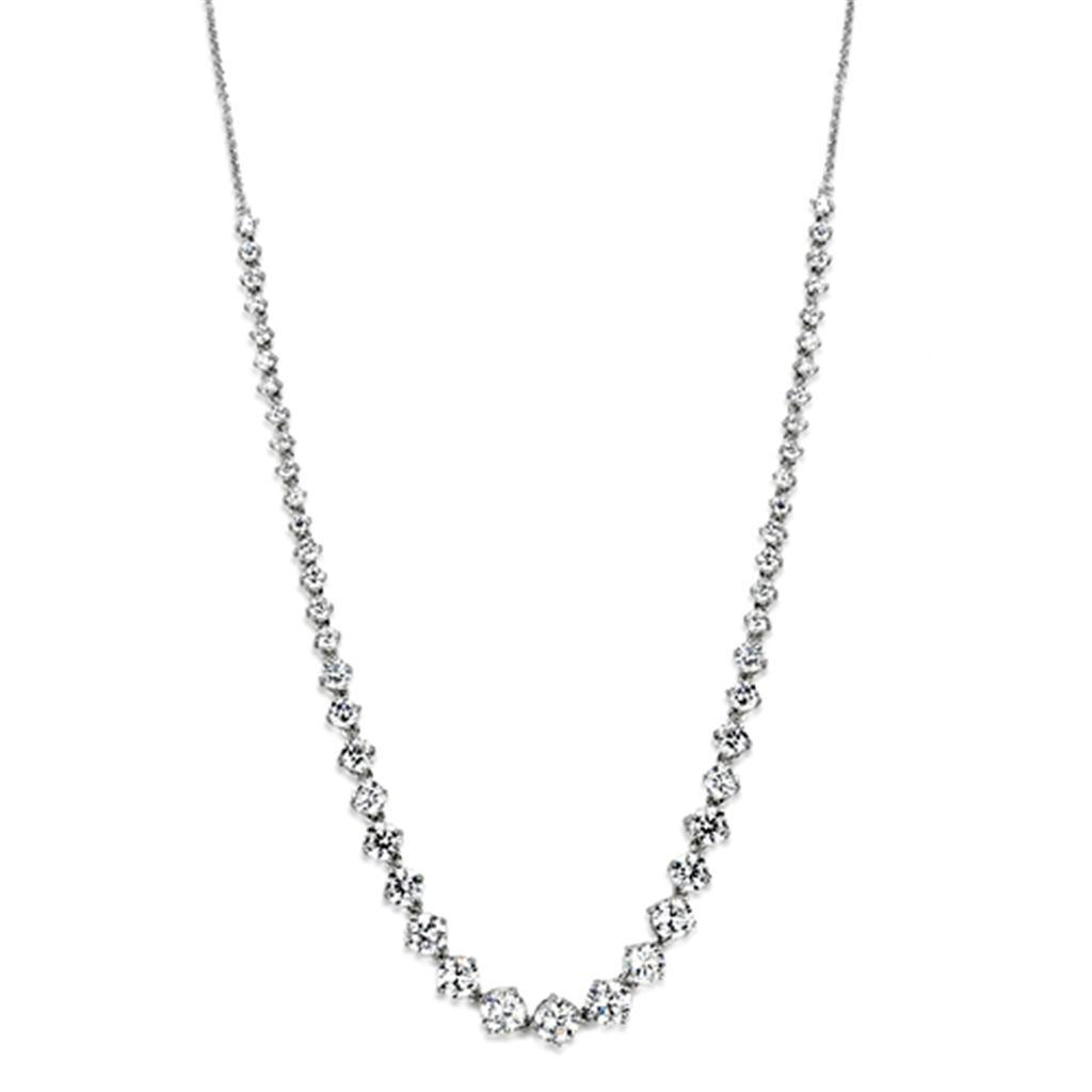 Alamode Rhodium Brass Necklace with AAA Grade CZ in Clear - Flyclothing LLC