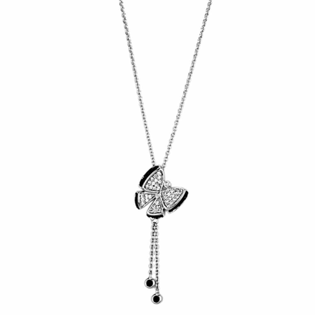 Alamode Rhodium + Ruthenium Brass Necklace with AAA Grade CZ in Black Diamond - Alamode