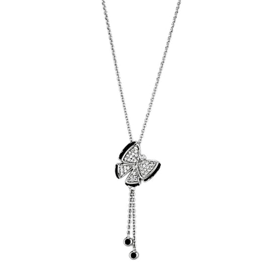 Alamode Rhodium + Ruthenium Brass Necklace with AAA Grade CZ in Black Diamond - Flyclothing LLC