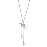 Alamode Rhodium Brass Necklace with Synthetic Pearl in White - Flyclothing LLC