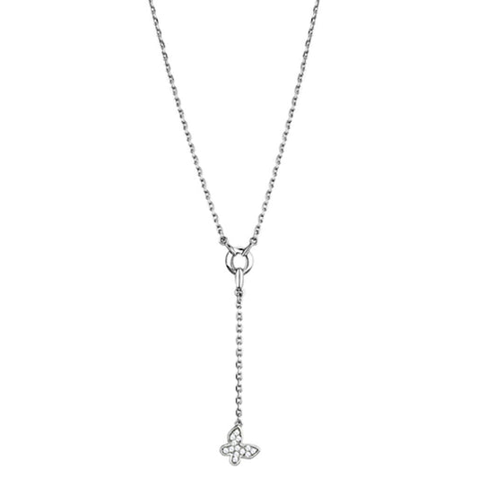 Alamode Rhodium Brass Necklace with AAA Grade CZ in Clear - Flyclothing LLC