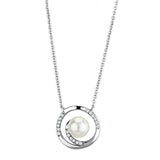 Alamode Rhodium Brass Necklace with Synthetic Pearl in White - Flyclothing LLC