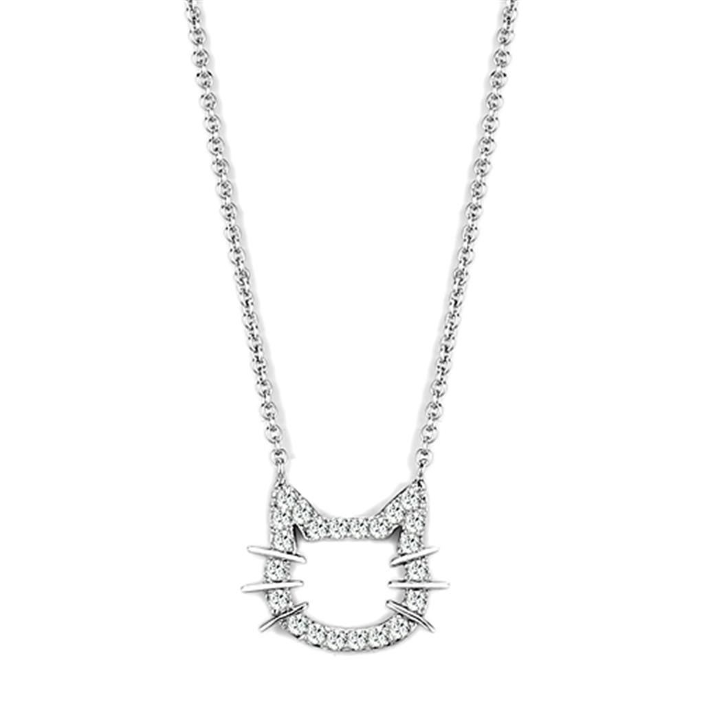 Alamode Rhodium Brass Necklace with AAA Grade CZ in Clear - Flyclothing LLC