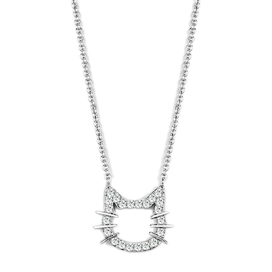 Alamode Rhodium Brass Necklace with AAA Grade CZ in Clear - Flyclothing LLC