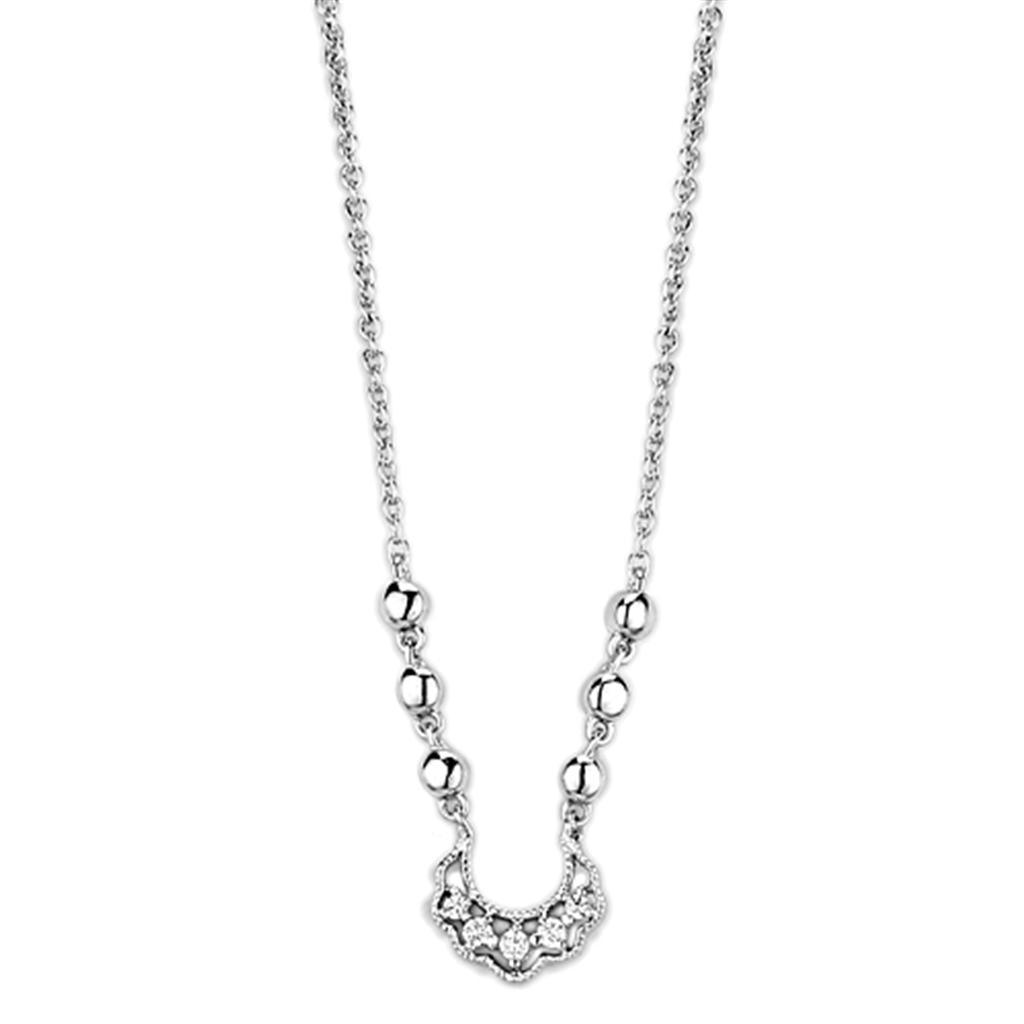 Alamode Rhodium Brass Necklace with AAA Grade CZ in Clear - Flyclothing LLC