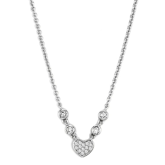 Alamode Rhodium Brass Necklace with AAA Grade CZ in Clear - Flyclothing LLC