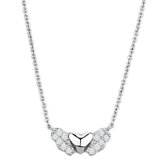 Alamode Rhodium Brass Necklace with AAA Grade CZ in Clear - Flyclothing LLC