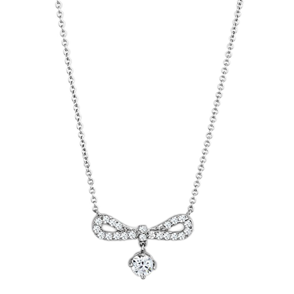 Alamode Rhodium Brass Necklace with AAA Grade CZ in Clear - Flyclothing LLC