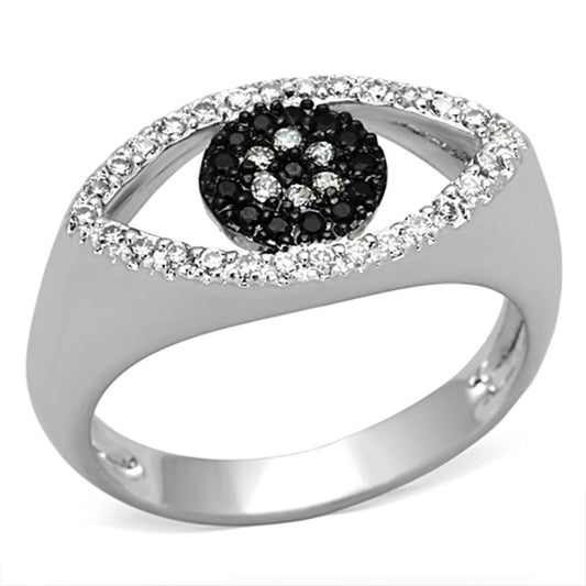 Alamode Rhodium + Ruthenium Brass Ring with AAA Grade CZ in Black Diamond - Alamode