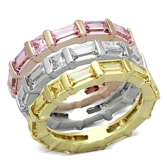 Alamode Tricolor Brass Ring with AAA Grade CZ in Multi Color - Alamode