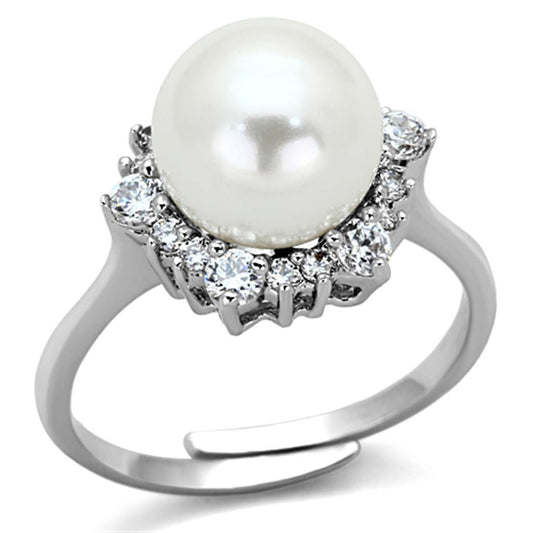 Alamode Rhodium Brass Ring with Synthetic Pearl in White - Alamode