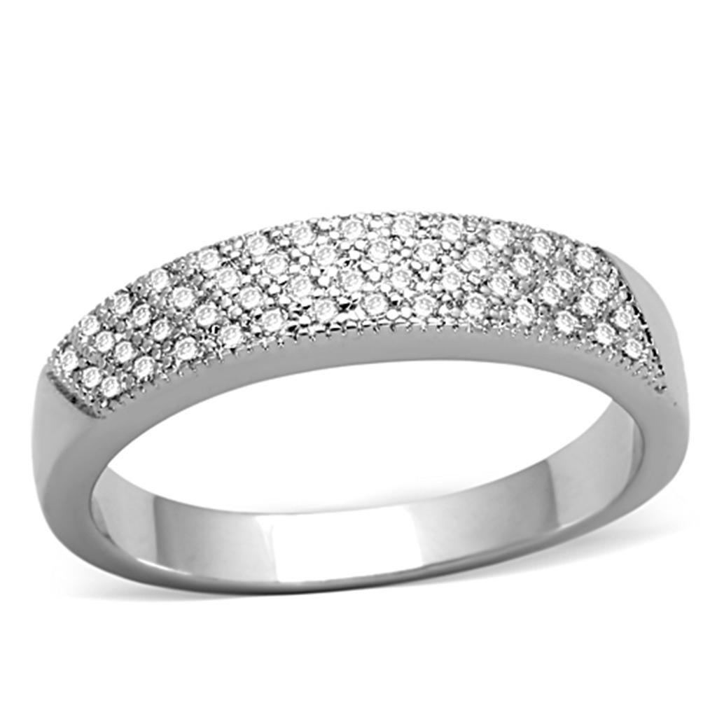 Alamode Rhodium Brass Ring with AAA Grade CZ in Clear - Flyclothing LLC