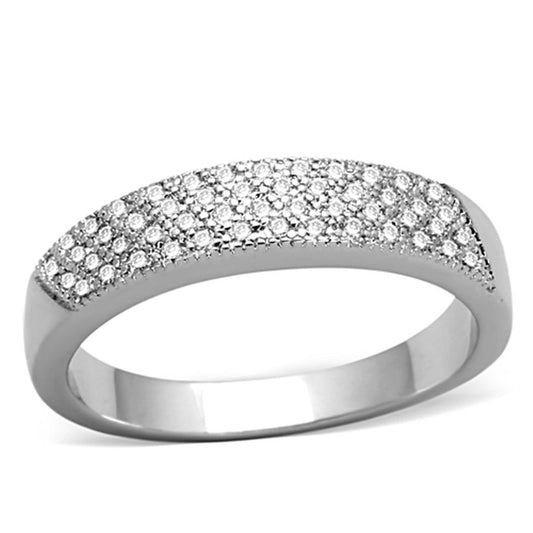 Alamode Rhodium Brass Ring with AAA Grade CZ in Clear - Flyclothing LLC