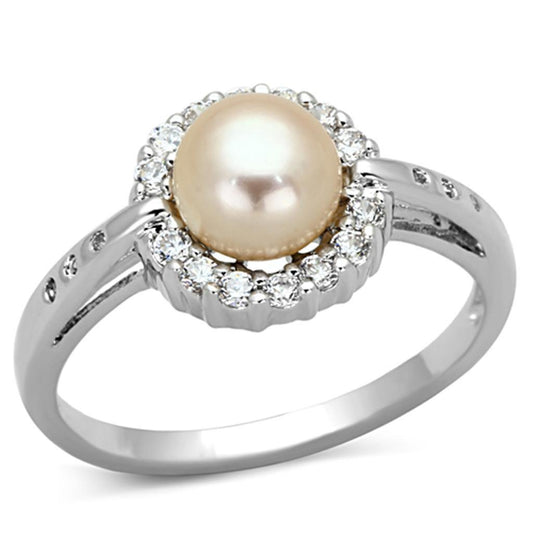 Alamode Rhodium Brass Ring with Synthetic Pearl in White - Flyclothing LLC