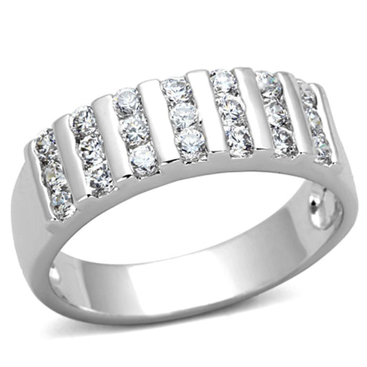 Alamode Rhodium Brass Ring with AAA Grade CZ in Clear - Flyclothing LLC