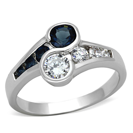 Alamode Rhodium Brass Ring with Synthetic Synthetic Glass in Sapphire - Flyclothing LLC