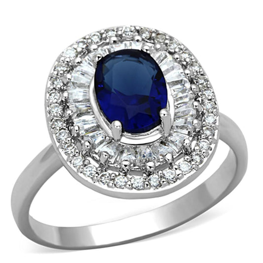 Alamode Rhodium Brass Ring with Synthetic Synthetic Glass in Sapphire - Flyclothing LLC