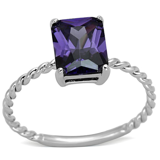 Alamode Rhodium Brass Ring with AAA Grade CZ in Amethyst - Flyclothing LLC