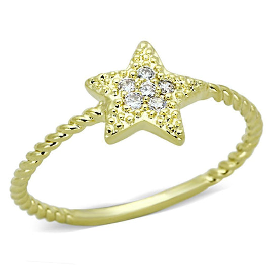 Alamode Gold Brass Ring with AAA Grade CZ in Clear - Flyclothing LLC