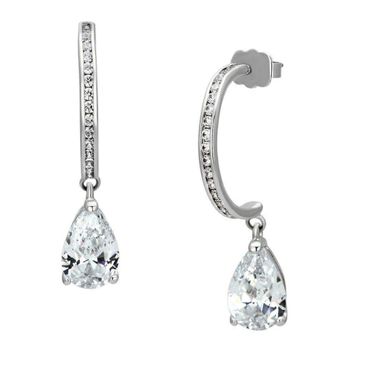 Alamode Rhodium Brass Earrings with AAA Grade CZ in Clear - Alamode