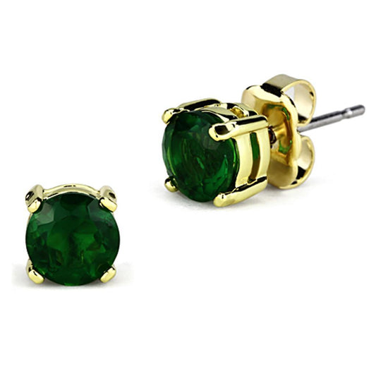 Alamode Gold Brass Earrings with Synthetic Synthetic Glass in Emerald - Flyclothing LLC