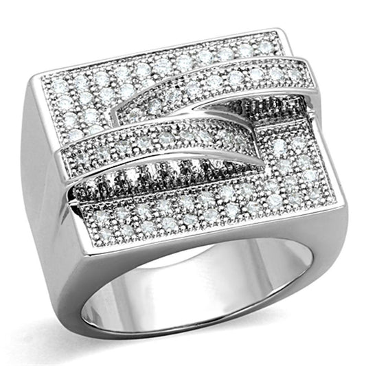 Alamode Rhodium Brass Ring with AAA Grade CZ in Clear - Flyclothing LLC