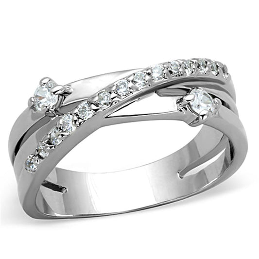 Alamode Rhodium Brass Ring with AAA Grade CZ in Clear - Flyclothing LLC