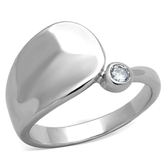 Alamode Rhodium Brass Ring with AAA Grade CZ in Clear - Flyclothing LLC