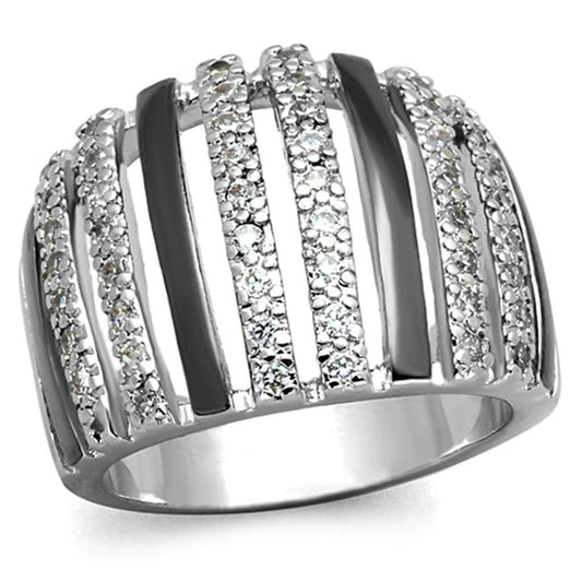 Alamode Rhodium + Ruthenium Brass Ring with AAA Grade CZ in Clear - Alamode