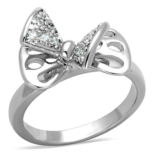 Alamode Rhodium Brass Ring with AAA Grade CZ in Clear - Flyclothing LLC