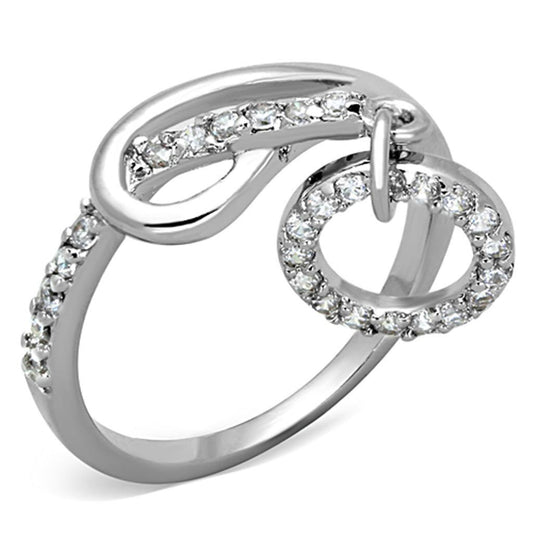 Alamode Rhodium Brass Ring with AAA Grade CZ in Clear - Flyclothing LLC