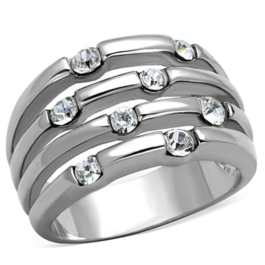 Alamode Rhodium Brass Ring with Top Grade Crystal in Clear - Alamode