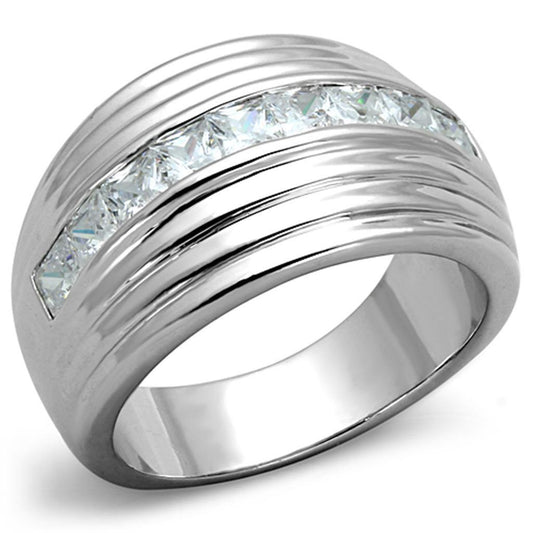 Alamode Rhodium Brass Ring with AAA Grade CZ in Clear - Flyclothing LLC