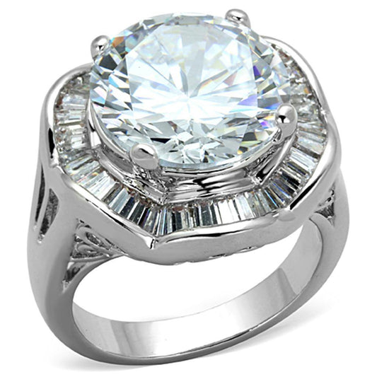 Alamode Rhodium Brass Ring with AAA Grade CZ in Clear - Flyclothing LLC