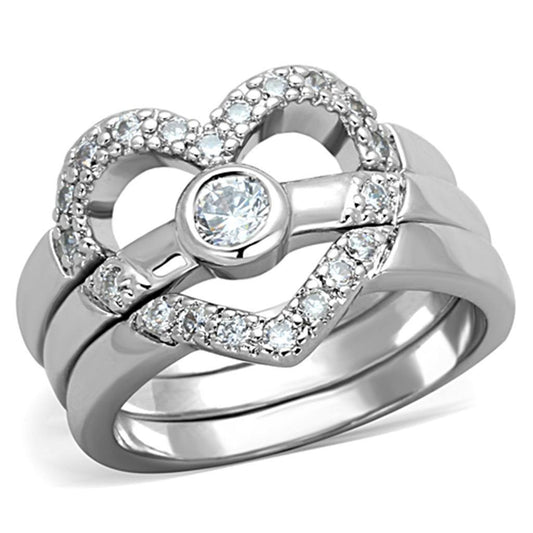 Alamode Rhodium Brass Ring with AAA Grade CZ in Clear - Flyclothing LLC