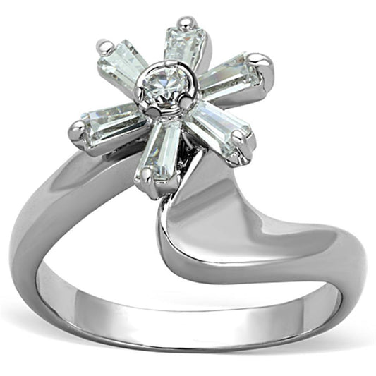 Alamode Rhodium Brass Ring with AAA Grade CZ in Clear - Flyclothing LLC