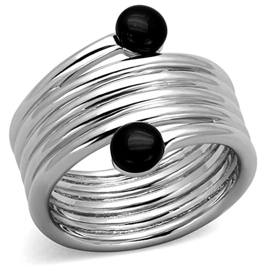 Alamode Rhodium Brass Ring with Synthetic Onyx in Jet - Flyclothing LLC