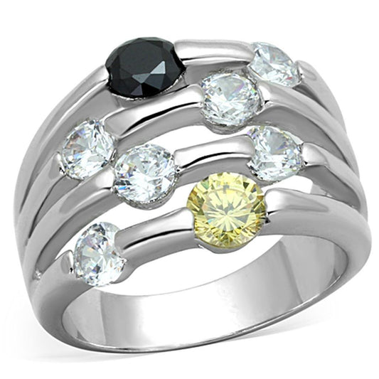 Alamode Rhodium Brass Ring with AAA Grade CZ in Multi Color - Flyclothing LLC