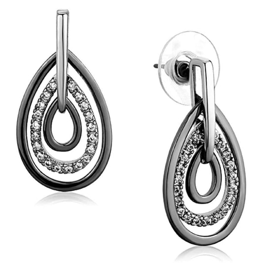 Alamode Rhodium + Ruthenium Brass Earrings with AAA Grade CZ in Clear - Alamode