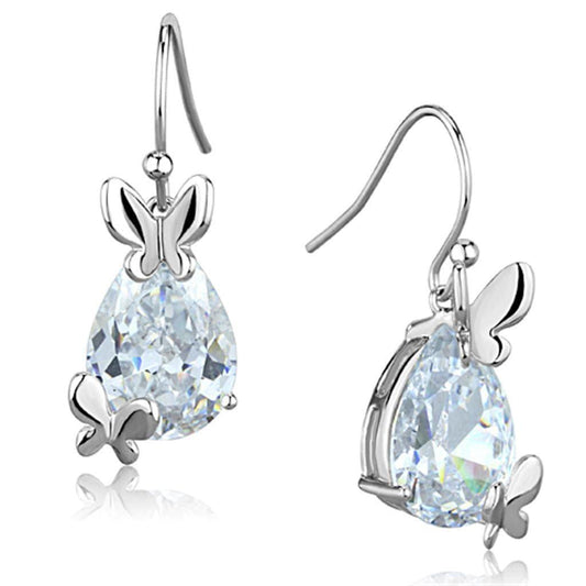 Alamode Rhodium Brass Earrings with AAA Grade CZ in Clear - Alamode