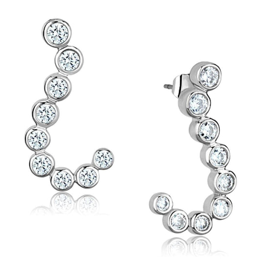 Alamode Rhodium Brass Earrings with AAA Grade CZ in Clear - Alamode