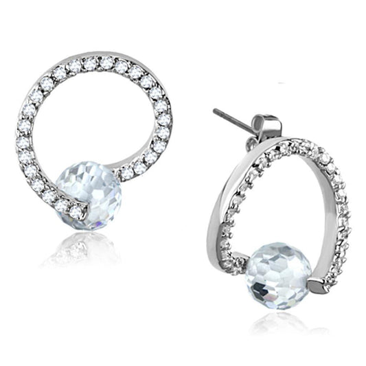 Alamode Rhodium Brass Earrings with AAA Grade CZ in Clear - Alamode