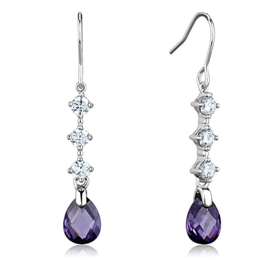 Alamode Rhodium Brass Earrings with AAA Grade CZ in Amethyst - Alamode