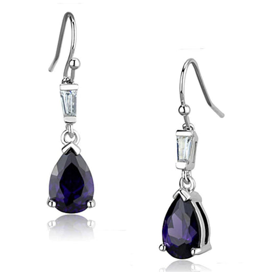 Alamode Rhodium Brass Earrings with AAA Grade CZ in Amethyst - Alamode