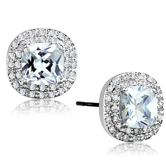 Alamode Rhodium Brass Earrings with AAA Grade CZ in Clear - Alamode