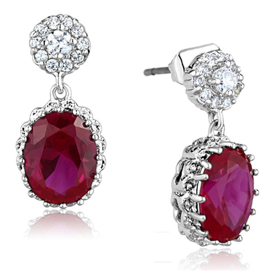 Alamode Rhodium Brass Earrings with AAA Grade CZ in Ruby - Flyclothing LLC