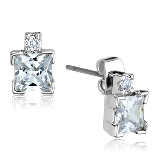 Alamode Rhodium Brass Earrings with AAA Grade CZ in Clear - Alamode