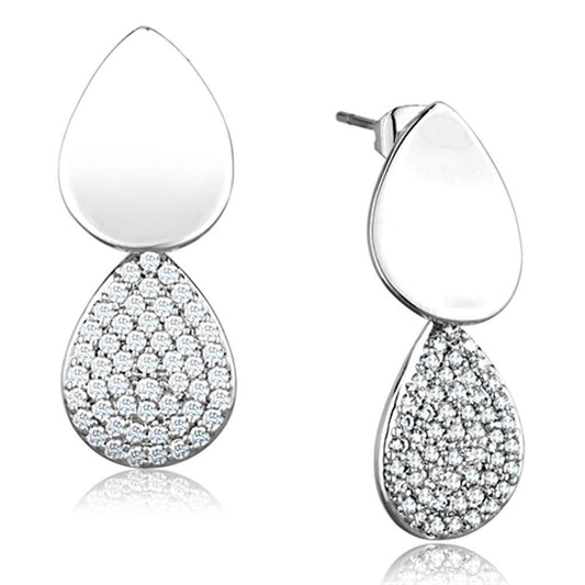 Alamode Rhodium Brass Earrings with AAA Grade CZ in Clear - Alamode