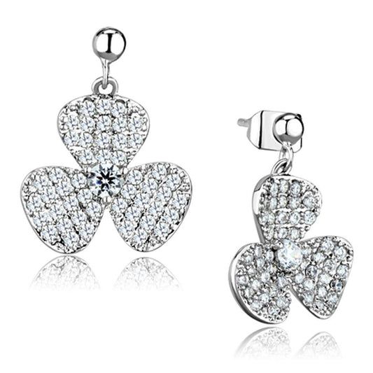 Alamode Rhodium Brass Earrings with AAA Grade CZ in Clear - Flyclothing LLC