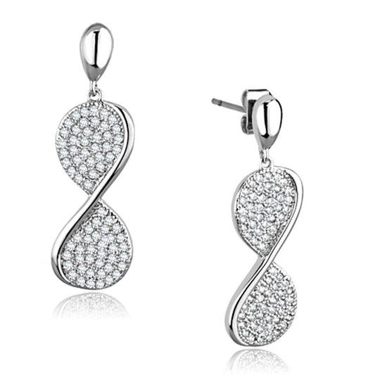 Alamode Rhodium Brass Earrings with AAA Grade CZ in Clear - Flyclothing LLC